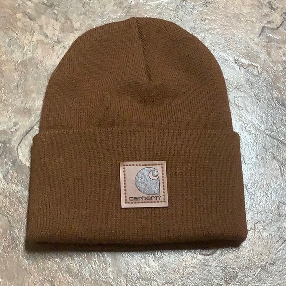 Carhartt brown winter beanie hat leather logo - Picture 1 of 5